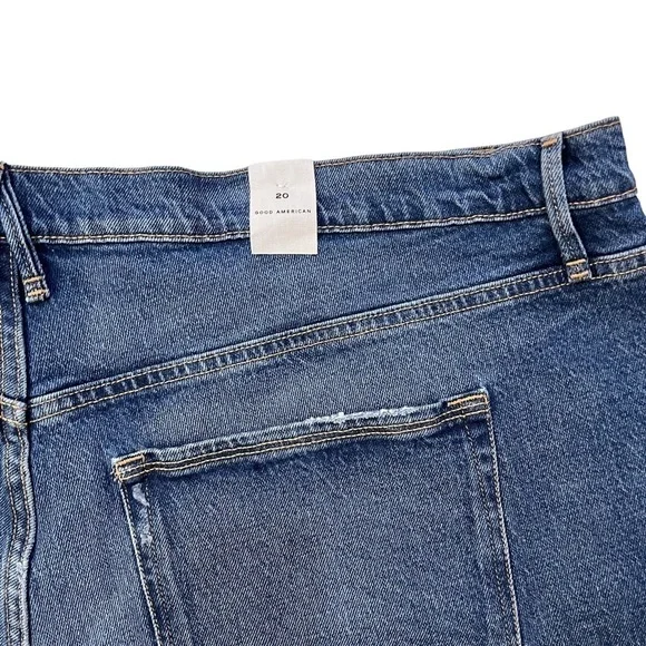 Good American Good 90’s Denim Cut Off Shorts Size 20 High Waisted Raw Hem - Picture 10 of 12